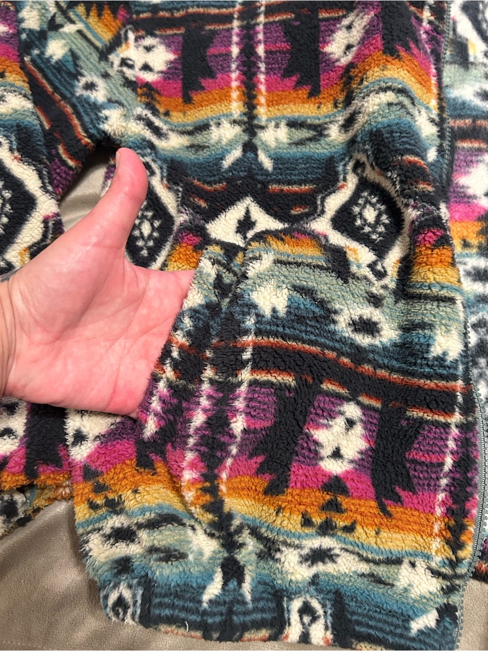 Colorful Aztec Print Zip-Up Fleece Jacket - Multicolor - Picture 4 of 7
